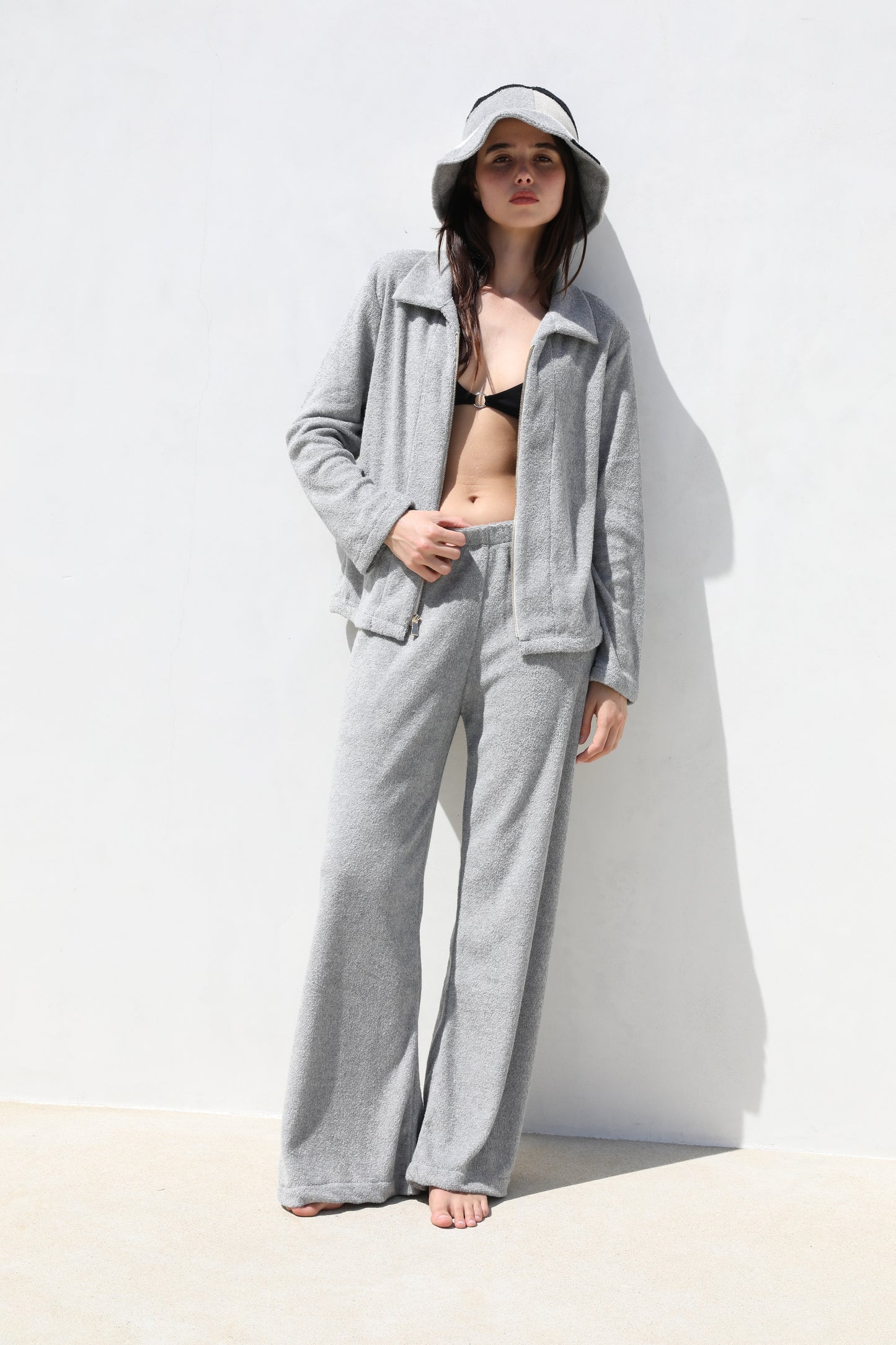 Long Arm Zip Up -Thin Looped Terry