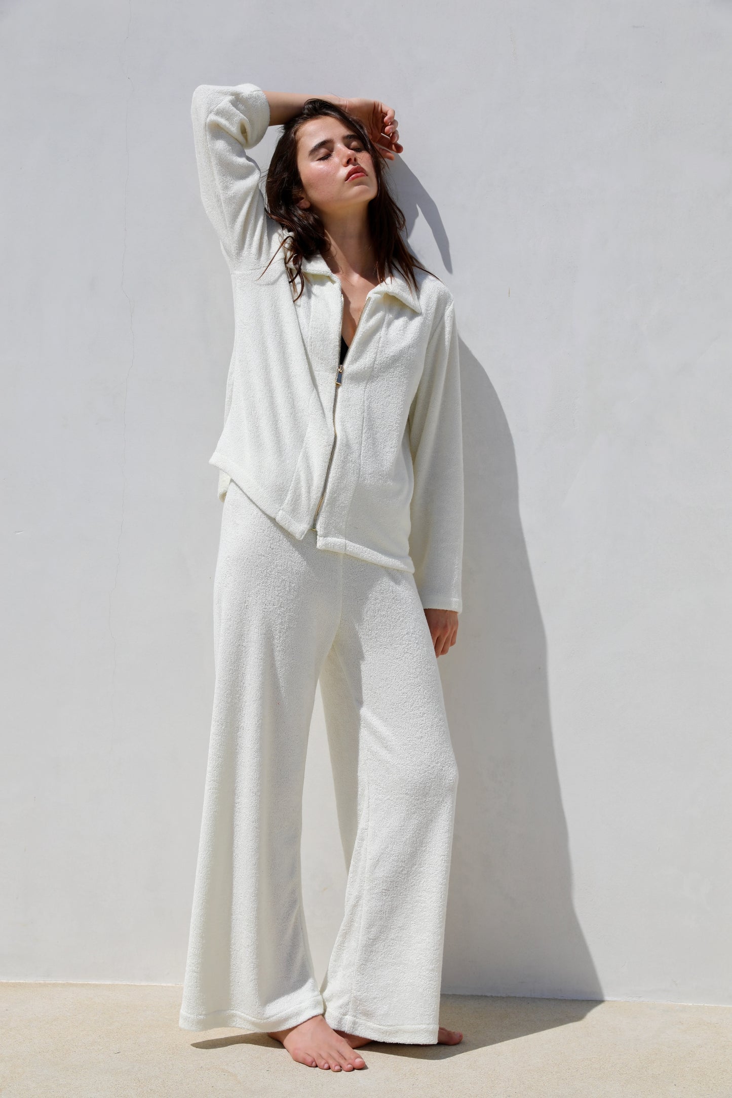 Long Arm Zip Up -Thin Looped Terry