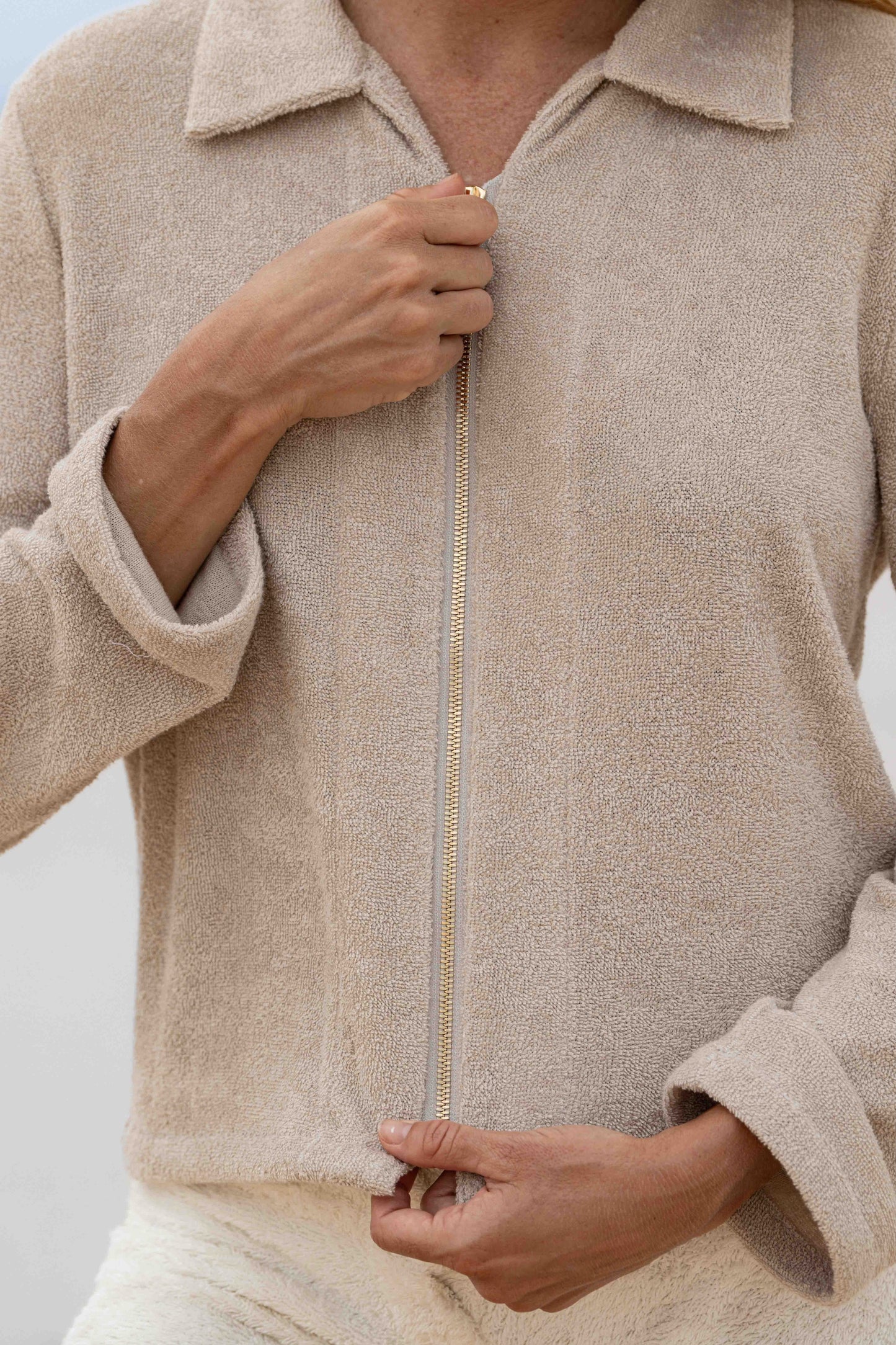 Long Arm Zip Up -Thin Looped Terry