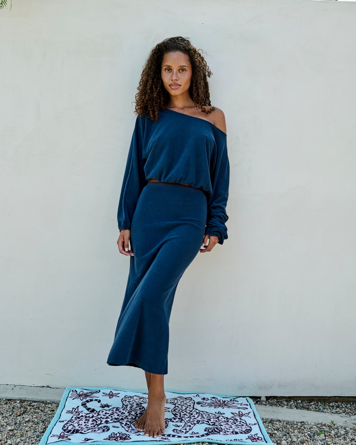 Scoop Neck Puff Sleeve Blouse Thin Shaved Terry