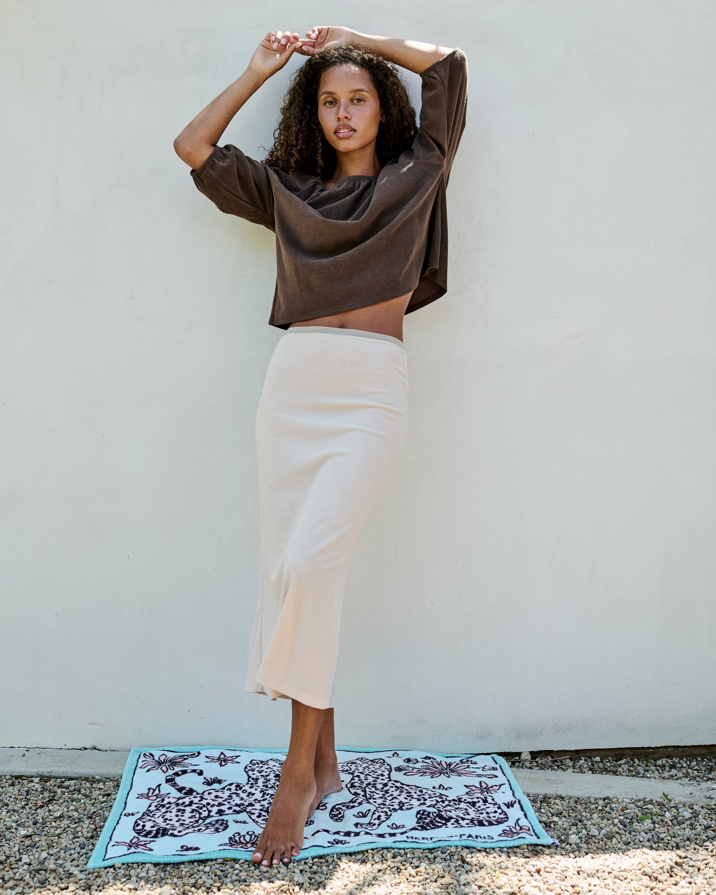 Scoop Neck Puff Sleeve Blouse Thin Shaved Terry