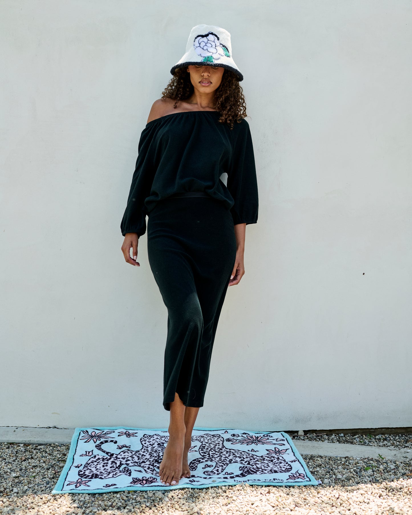 Scoop Neck Puff Sleeve Blouse Thin Shaved Terry