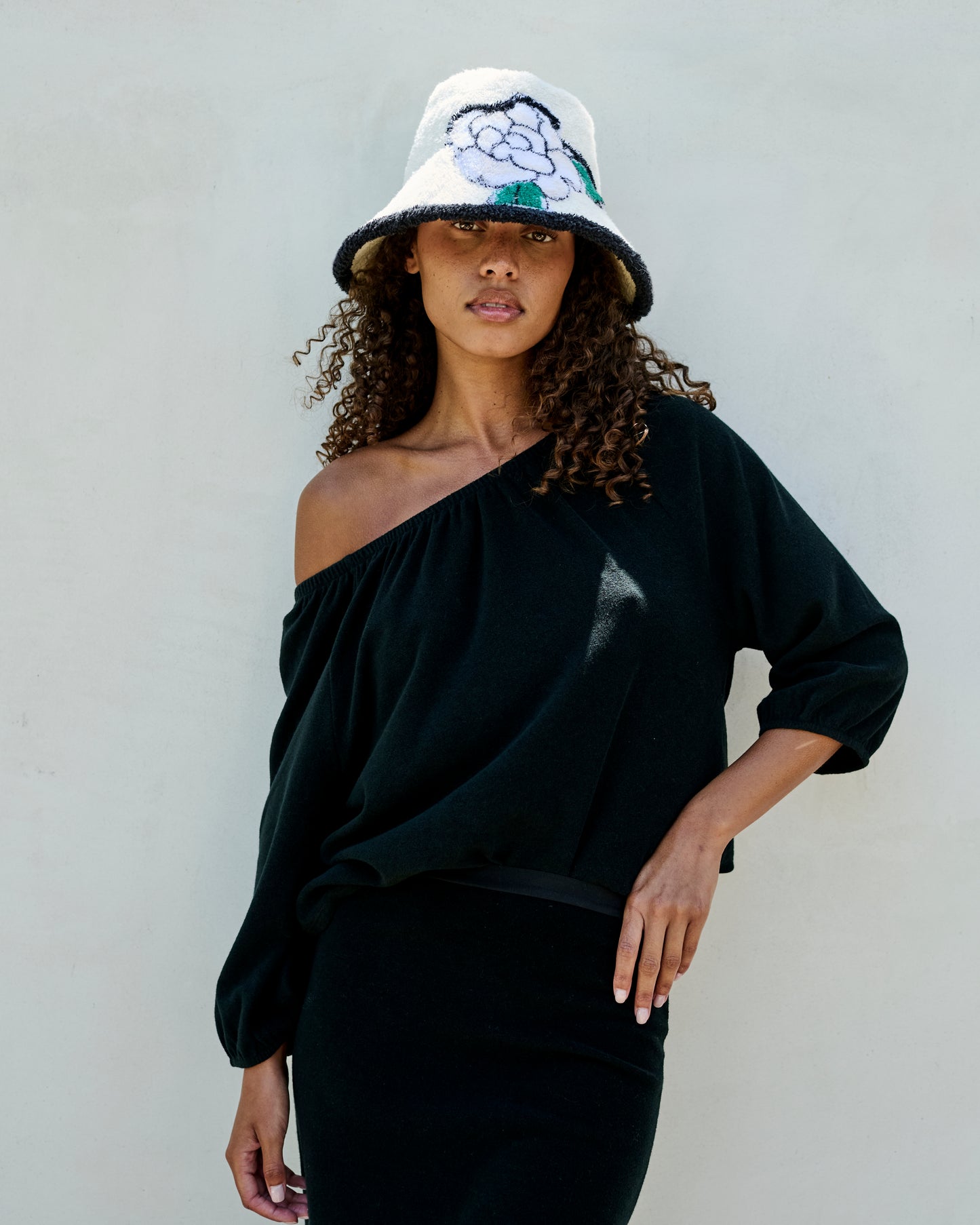 Scoop Neck Puff Sleeve Blouse Thin Shaved Terry