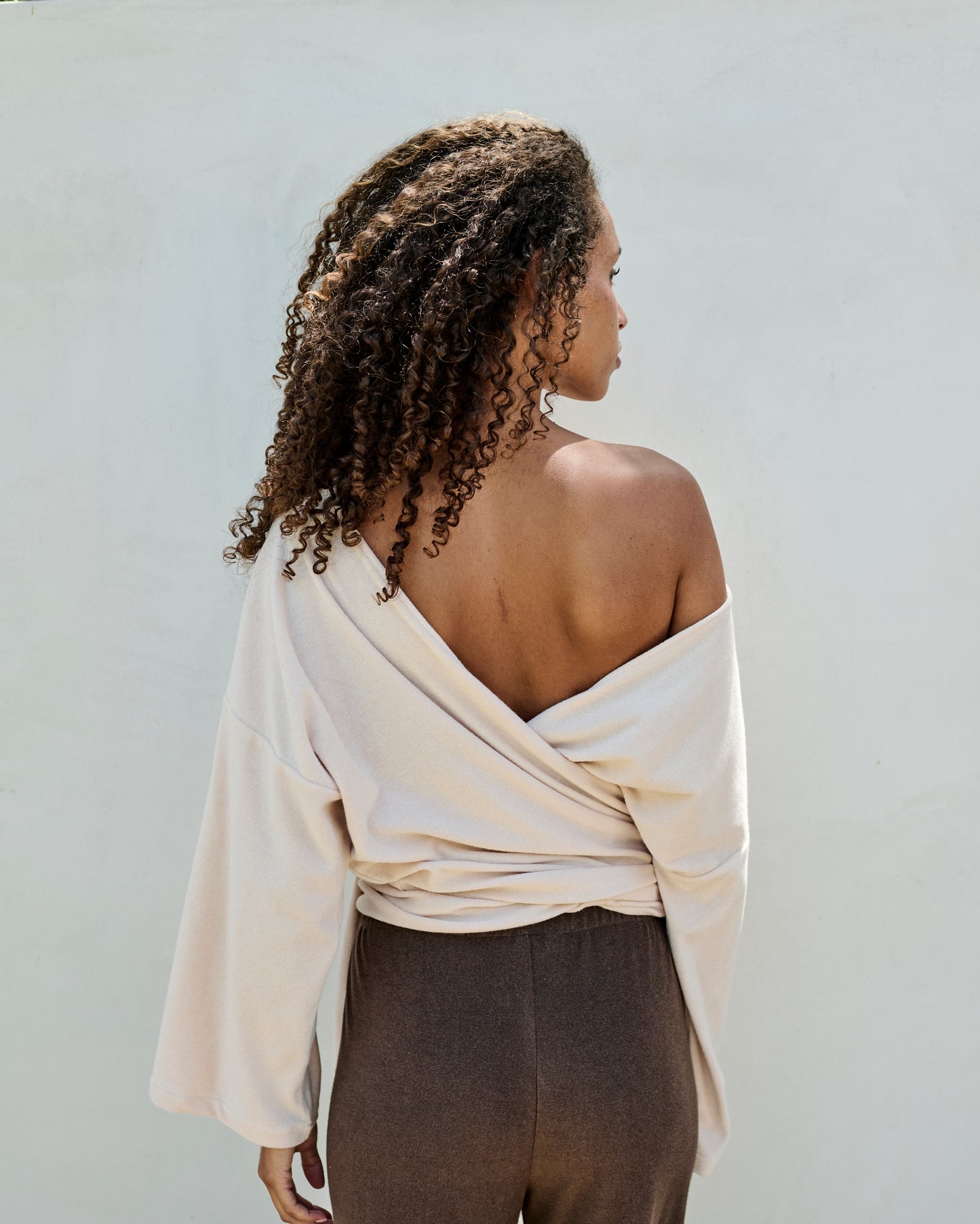 Long  Sleeve Wrap Top  - Thin Shaved Terry