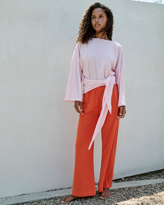 Long  Sleeve Wrap Top  - Thin Shaved Terry
