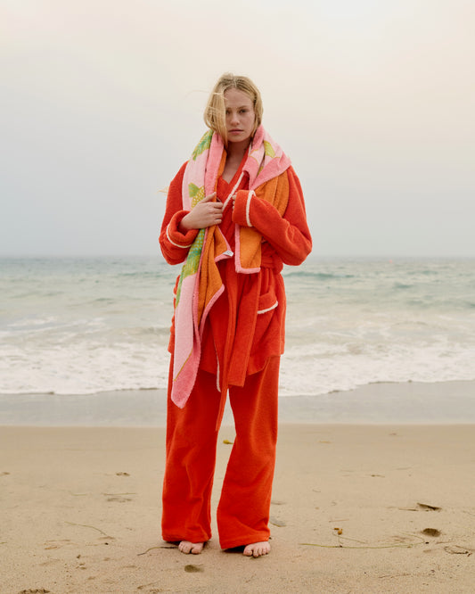 Contrast Stitching Short Robe  - Plush Terry