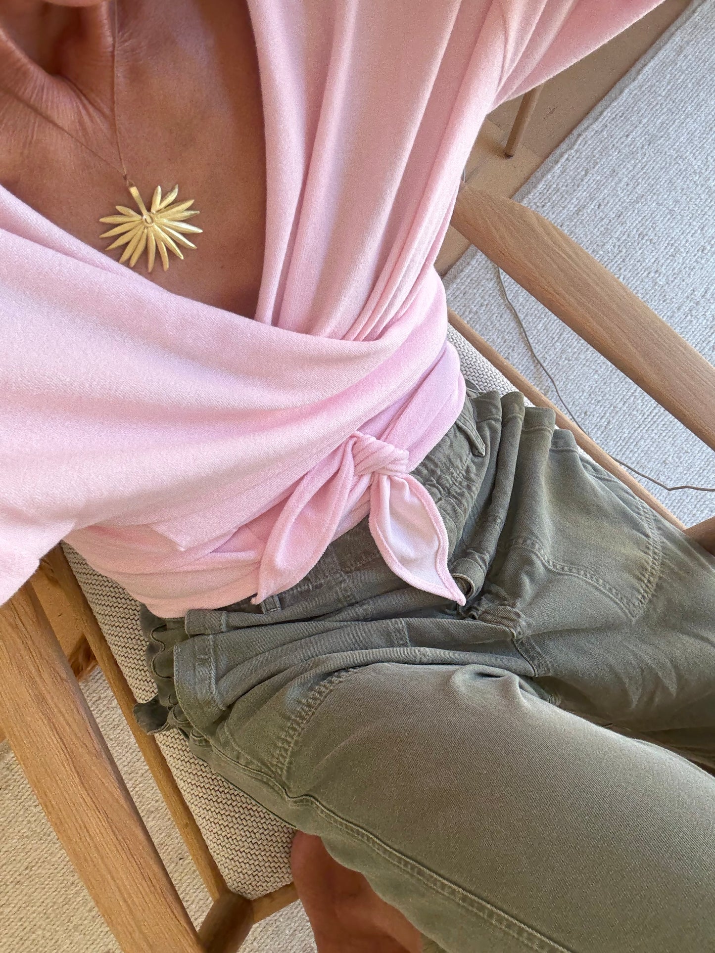 Long  Sleeve Wrap Top  - Thin Shaved Terry